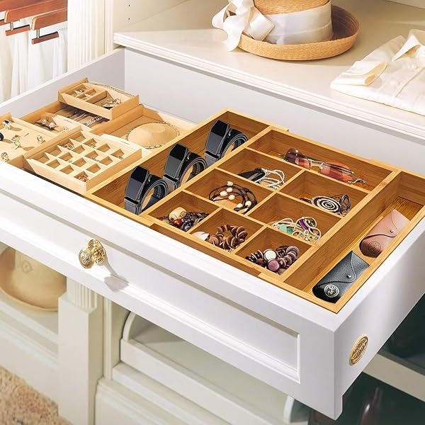 Pipishell Organizador de cajones expandible de bambú, organizador de cubiertos ajustable con separadores extraíbles, bandeja de cubiertos perfecta para cocina, baño, oficina, recámara - Image 6