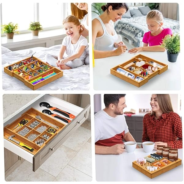 Pipishell Organizador de cajones expandible de bambú, organizador de cubiertos ajustable con separadores extraíbles, bandeja de cubiertos perfecta para cocina, baño, oficina, recámara - Image 7
