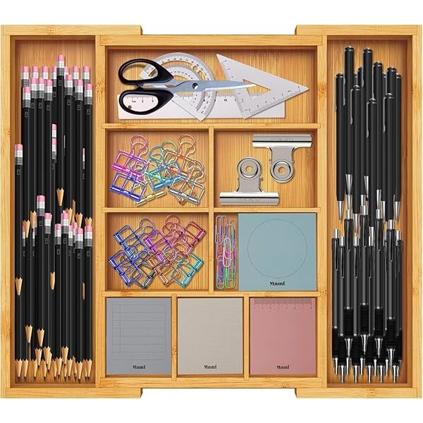 Pipishell Organizador de cajones expandible de bambú, organizador de cubiertos ajustable con separadores extraíbles, bandeja de cubiertos perfecta para cocina, baño, oficina, recámara - Image 9