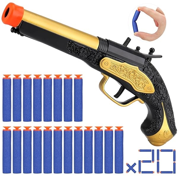 Pirate Toys - Lanzador de espuma para niños de 3 a 5, juguete de pistola pirata con 20 dardos de espuma suave, accesorio de disfraz de pirata de Halloween para niños, pistola de juguete pirata de - Image 3