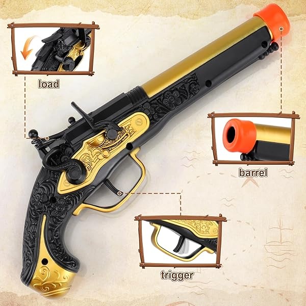Pirate Toys - Lanzador de espuma para niños de 3 a 5, juguete de pistola pirata con 20 dardos de espuma suave, accesorio de disfraz de pirata de Halloween para niños, pistola de juguete pirata de - Image 4
