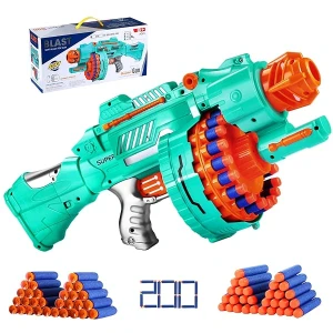Pistola de juguete eléctrica automática de espuma con 200 balas de espuma, tambor giratorio de 20 dardos, pistolas de juguetes motorizadas para niños de 6 a 12 años, regalos de cumpleaños de Navidad