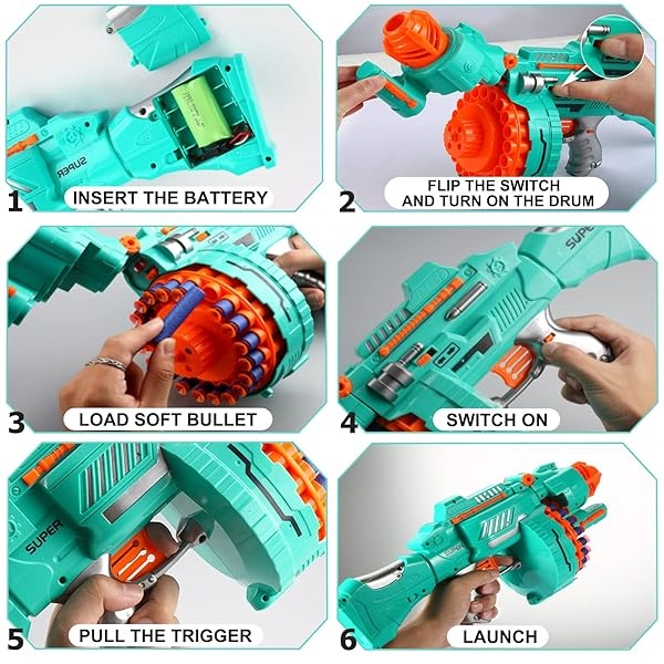 Pistola de juguete eléctrica automática de espuma con 200 balas de espuma, tambor giratorio de 20 dardos, pistolas de juguetes motorizadas para niños de 6 a 12 años, regalos de cumpleaños de Navidad - Image 5