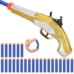 Pistola de juguete para niños con 20 dardos de espuma suave con temática pirata, accesorio de disfraz de bucanero para niños de 3, 4, 5, 6 años