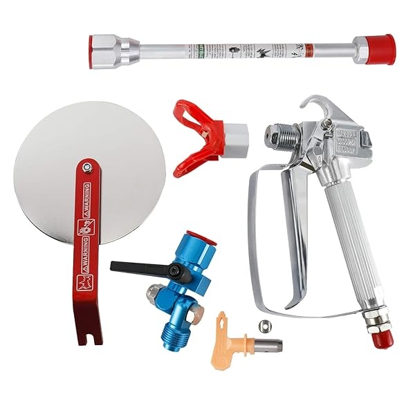 Pistola de pintura sin aire, 3600 PSI de alta presión con junta giratoria 517 puntas, herramienta de accesorio de guía de pulverización y poste de extensión de 10 pulgadas para pulverizador de pintura sin aire - Image 3