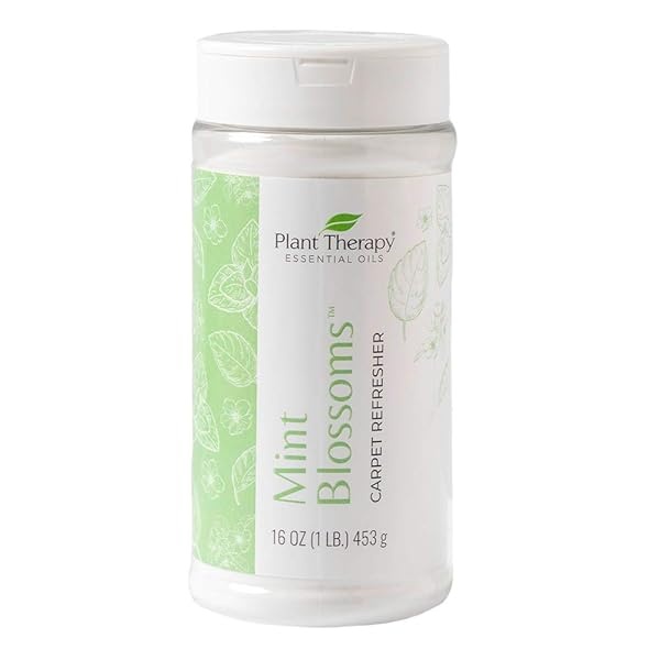 Plant Therapy Mint Blossoms - Refrescante de alfombras de 16 onzas que refresca las alfombras y neutraliza los olores, sin aluminio
