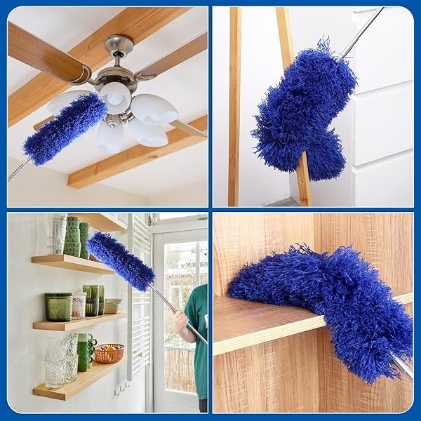 Plumero con poste largo ajustable de 30 a 100 pulgadas, plumero de plumas extensible para limpiar ventilador de techo, muebles, persianas y muebles (azul) - Image 7