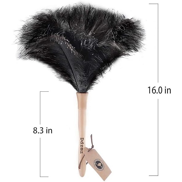 Plumero de plumas de avestruz, plumero esponjoso natural genuino de avestruz y ecológico, reutilizable, mango largo, plumero de plumas de avestruz, color negro, longitud 16 pulgadas, 1 paquete - Image 3