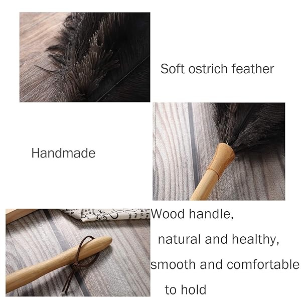 Plumero de plumas de avestruz, plumero esponjoso natural genuino de avestruz y ecológico, reutilizable, mango largo, plumero de plumas de avestruz, color negro, longitud 16 pulgadas, 1 paquete - Image 6