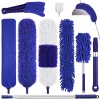 Plumeros para limpieza, 9 plumeros de plumas con poste de extensión de hasta 100 pulgadas, plumero largo extensible plegable lavable para limpiar lámpara de techo, techo alto, muebles (azul)