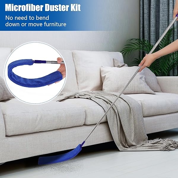 Plumeros para limpieza, 9 plumeros de plumas con poste de extensión de hasta 100 pulgadas, plumero largo extensible plegable lavable para limpiar lámpara de techo, techo alto, muebles (azul) - Image 6