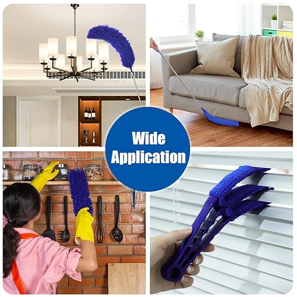 Plumeros para limpieza, 9 plumeros de plumas con poste de extensión de hasta 100 pulgadas, plumero largo extensible plegable lavable para limpiar lámpara de techo, techo alto, muebles (azul) - Image 7