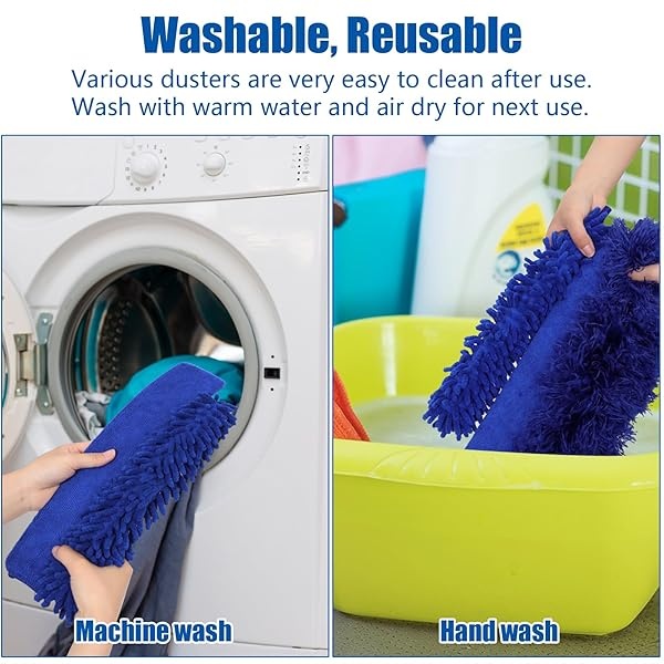 Plumeros para limpieza, 9 plumeros de plumas con poste de extensión de hasta 100 pulgadas, plumero largo extensible plegable lavable para limpiar lámpara de techo, techo alto, muebles (azul) - Image 8