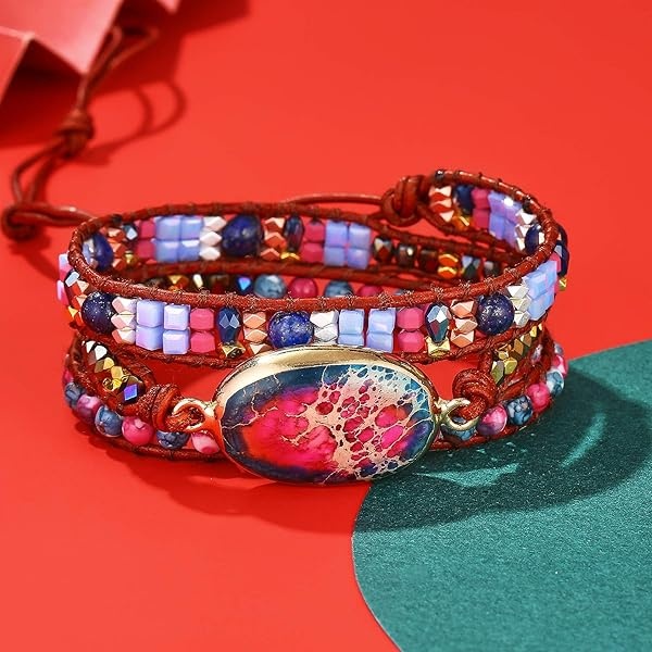 Plumiss IUNIQUEEN - Pulsera de Piel Chakra Hecha a Mano de Jaspe Imperial Ajustable (Tubo Chakra tamaño Hombre) - Image 5