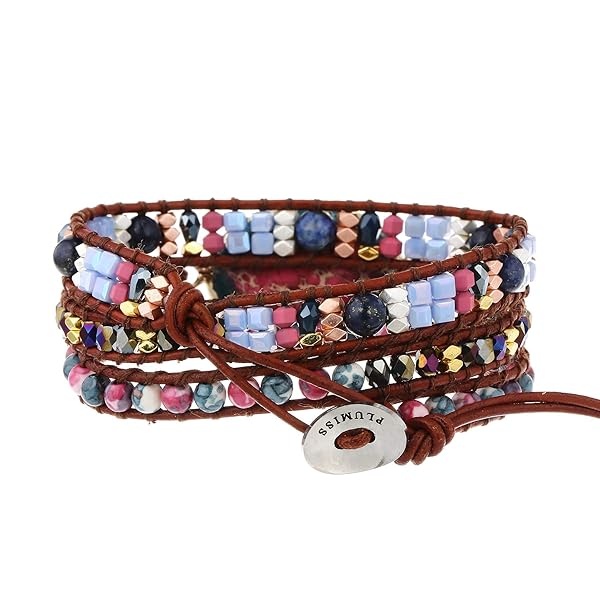 Plumiss IUNIQUEEN - Pulsera de Piel Chakra Hecha a Mano de Jaspe Imperial Ajustable (Tubo Chakra tamaño Hombre) - Image 6