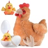 Plush Egg Laying Hen Chicken with Zippered Pouch and Two Plastic Eggs and Its Two Little Baby Chicks Inside Egg