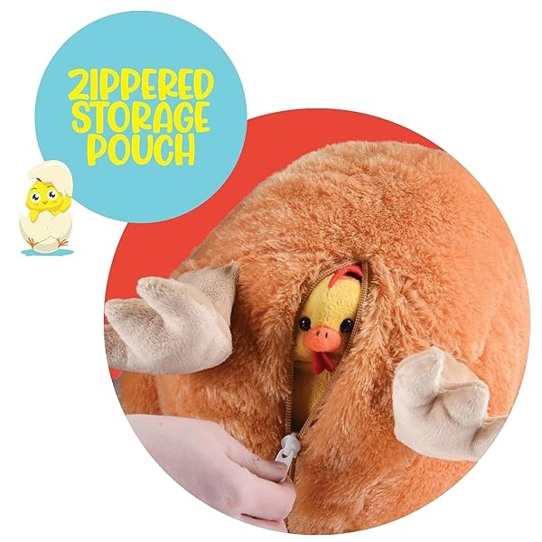 Plush Egg Laying Hen Chicken with Zippered Pouch and Two Plastic Eggs and Its Two Little Baby Chicks Inside Egg - Image 5