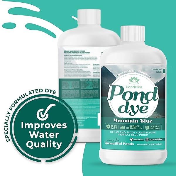 PondBliss Mountain Blue - Tinte para estanque, concentrado de 1 acre, seguro para peces y animales, tinte líquido de 1 cuarto de galón (32 onzas) - Image 6