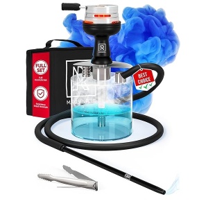 Portable Hookah Set with Everything - YADO Acrylic Hookah To Go - Big HMD HULI Hookah Charcoal Holder Heat Management Device + Black Silicone Hookah Bowl Set + Bag Shisha Hookah Set - Hookah Machine