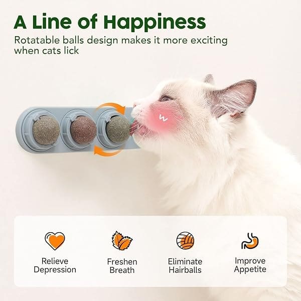 Potaroma - Juego de 4 bolas de pared para gatos y gatos, juguete interactivo comestible para gatos para que el gatito lame de forma segura, giratorio para masticar caramelos, bocadillos, limpieza de dientes de gato - Image 4