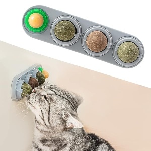 Potaroma - Juego de 4 bolas de pared para gatos y gatos, juguete interactivo comestible para gatos para que el gatito lame de forma segura, giratorio para masticar caramelos, bocadillos, limpieza de dientes de gato