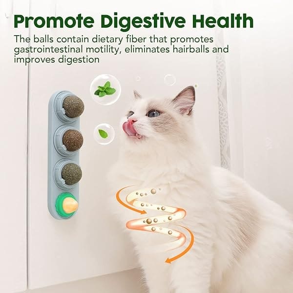 Potaroma - Juego de 4 bolas de pared para gatos y gatos, juguete interactivo comestible para gatos para que el gatito lame de forma segura, giratorio para masticar caramelos, bocadillos, limpieza de dientes de gato - Image 5