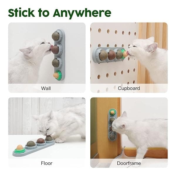 Potaroma - Juego de 4 bolas de pared para gatos y gatos, juguete interactivo comestible para gatos para que el gatito lame de forma segura, giratorio para masticar caramelos, bocadillos, limpieza de dientes de gato - Image 6