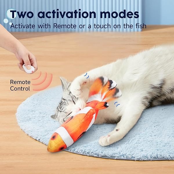 Potaroma Juguetes para gatos con peces flexibles actualizados para 2022, control remoto y activado por movimiento, juguete para gatos y perros de 10 pulgadas, juguetes para gatitos, ejercicio interactivo para gatos - Image 3