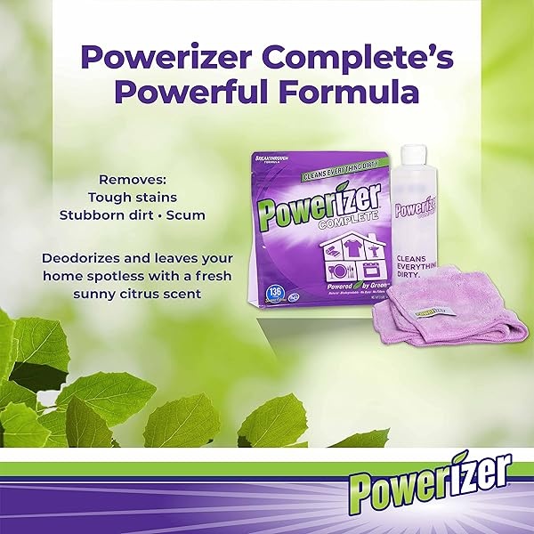 Powerizer Kit de inicio completo | Polvo concentrado de limpieza de 3 libras, 2 paños de microfibra y 1 botella de chorro | Detergente para lavavajillas y lavandería, y limpiador multiusos | Paquetes de suministros de limpieza - Image 5