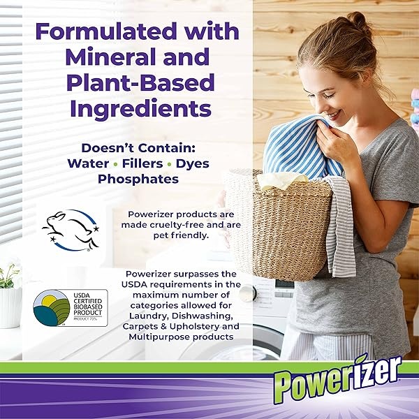 Powerizer Kit de inicio completo | Polvo concentrado de limpieza de 3 libras, 2 paños de microfibra y 1 botella de chorro | Detergente para lavavajillas y lavandería, y limpiador multiusos | Paquetes de suministros de limpieza - Image 9