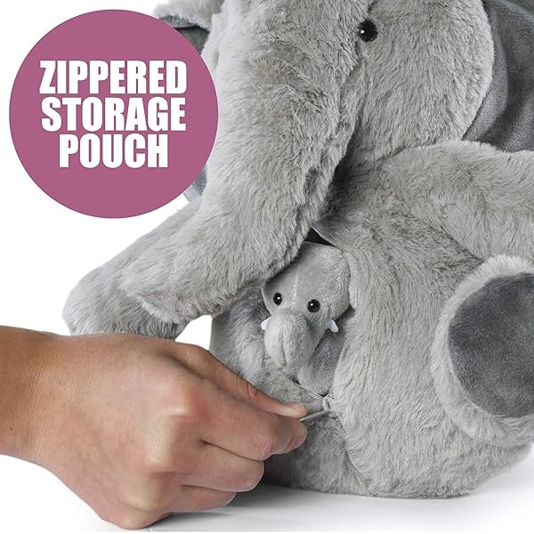 Prextex Carry Along Plush Elephant with 3 Little Plush Baby Elephants - 4 Piece Soft Stuffed Animals Playset - Image 4