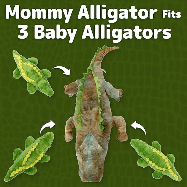 Prextex Plushlings Plush Crocodile with 3 Little Plush Baby Crocodiles Stuffed Alligator Plush Animals Playset - Image 3