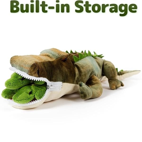 Prextex Plushlings Plush Crocodile with 3 Little Plush Baby Crocodiles Stuffed Alligator Plush Animals Playset - Image 4