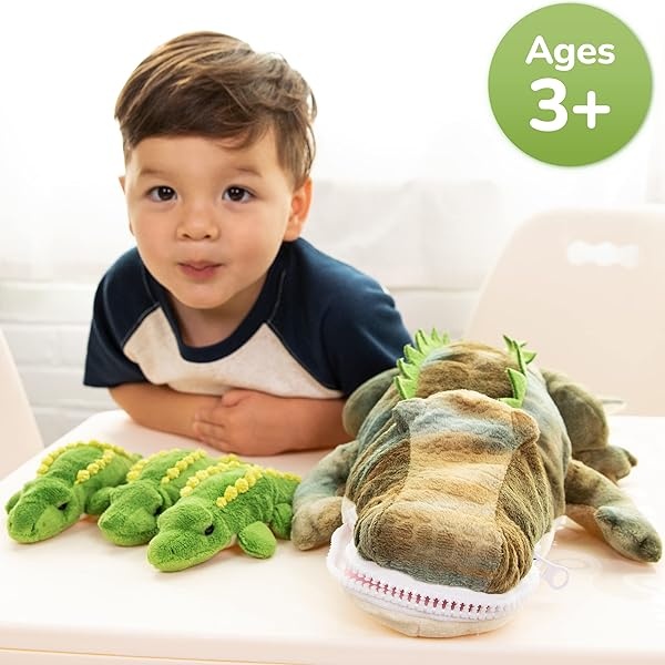 Prextex Plushlings Plush Crocodile with 3 Little Plush Baby Crocodiles Stuffed Alligator Plush Animals Playset - Image 7