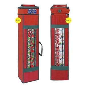 ProPik Bolsa de almacenamiento de papel de regalo con bolsillo y asas, incluye lazo para colgar, material resistente con ventana transparente de 47 x 10 x 10 pulgadas, se adapta a rollos de 40 pulgadas de largo (rojo, 1 unidad)