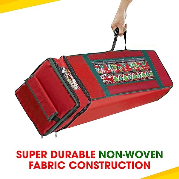 ProPik Bolsa de almacenamiento de papel de regalo con bolsillo y asas, incluye lazo para colgar, material resistente con ventana transparente de 47 x 10 x 10 pulgadas, se adapta a rollos de 40 pulgadas de largo (rojo, 1 unidad) - Image 5