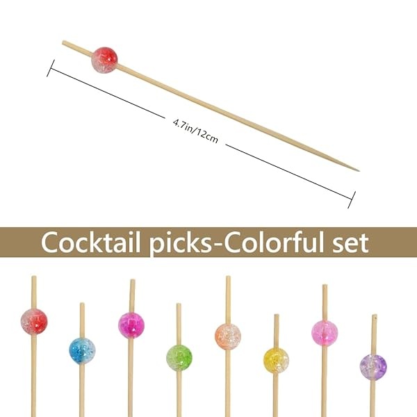 Púas de cóctel, 100 palillos de dientes elegantes para aperitivos, brochetas apetitosas para decoración de fiesta de embutidos, frutas, hamburguesas, 4.7 pulgadas - Image 3