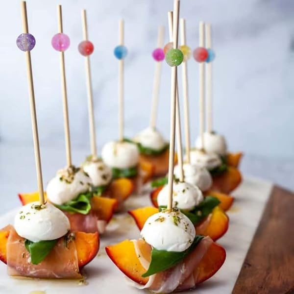 Púas de cóctel, 100 palillos de dientes elegantes para aperitivos, brochetas apetitosas para decoración de fiesta de embutidos, frutas, hamburguesas, 4.7 pulgadas - Image 5