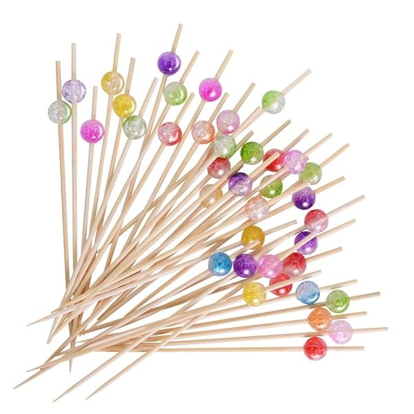 Púas de cóctel, 100 palillos de dientes elegantes para aperitivos, brochetas apetitosas para decoración de fiesta de embutidos, frutas, hamburguesas, 4.7 pulgadas