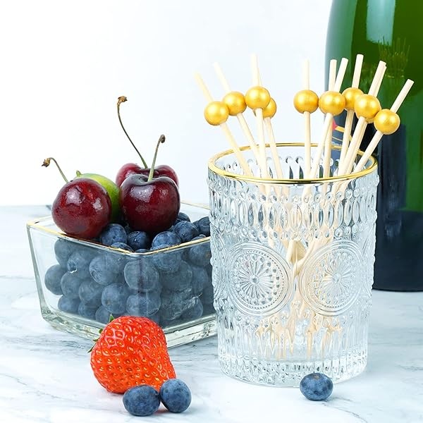 Púas de cóctel de bambú de 15.2 cm, paquete de 100 palillos de dientes de aperitivos de madera para aperitivos y bebidas de cóctel (bola de oro mate) - Image 8