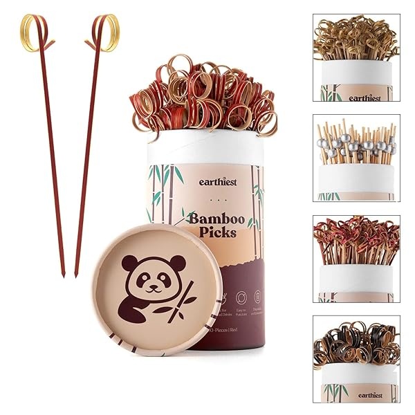 Púas de cóctel de bambú para aperitivos – 6 pulgadas rojo de bambú (100 unidades) – Palillos de comida de bambú – Palillos de dientes para aperitivos frutas y cócteles - Image 3