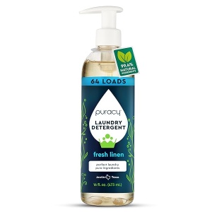 Puracy Detergente líquido natural para colada, 64 cargas, hipoalergénico, efectivo, lino fresco, 16 onzas