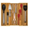 Purawood - Organizador grande de cubiertos de bambú de alta calidad, organizador de cajones y utensilios de cocina expandible, bandeja de cubiertos de 17.5 x 19.7 pulgadas con divisores de cajones