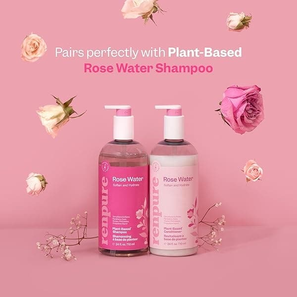 RENPURE Acondicionador hidratante de agua de rosas a base de plantas para cabello seco, sin sulfatos, sin parabenos, sin crueldad y sin color, naturalmente hidratante y refrescante acondicionador de agua de rosas para mujeres - Image 7