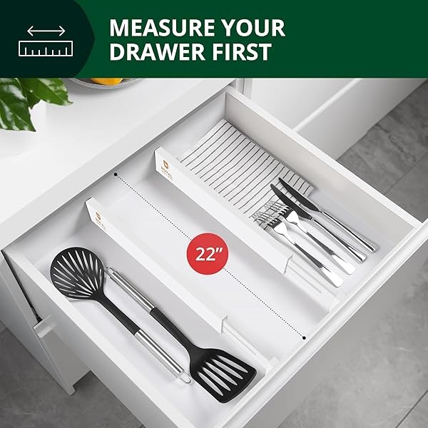 ROYAL CRAFT WOOD - Separadores de organización de cajones ampliables de bambú ajustable para cocina, cambiador, recámara, baño y oficina, paquete de 4 (grande (hasta 22)), color blanco - Image 7
