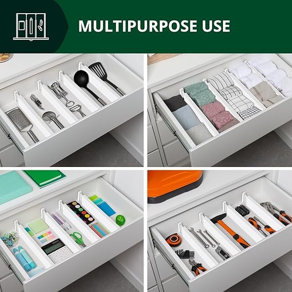 ROYAL CRAFT WOOD - Separadores de organización de cajones ampliables de bambú ajustable para cocina, cambiador, recámara, baño y oficina, paquete de 4 (grande (hasta 22)), color blanco - Image 8