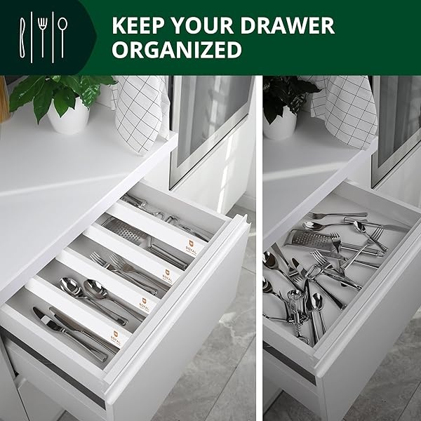 ROYAL CRAFT WOOD - Separadores de organización de cajones ampliables de bambú ajustable para cocina, cambiador, recámara, baño y oficina, paquete de 4 (grande (hasta 22)), color blanco - Image 9