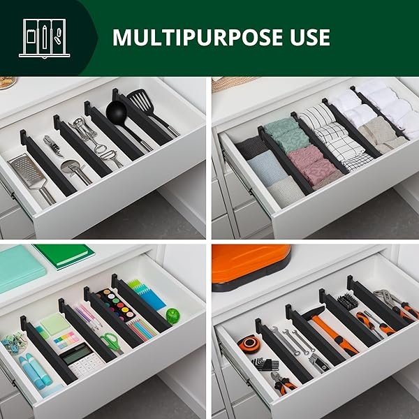 ROYAL CRAFT WOOD - Separadores de organización de cajones ampliables de bambú ajustable para cocina, cambiador, recámara, baño y oficina, paquete de 4 (grande (hasta 22)), negro - Image 7