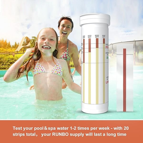 RUNBO Tiras de prueba para piscinas de agua salada (20 unidades) – Ideal para piscinas de sal y spa – Prueba fácil y precisa para cloruro de sodio 0-8000 ppm - Image 7