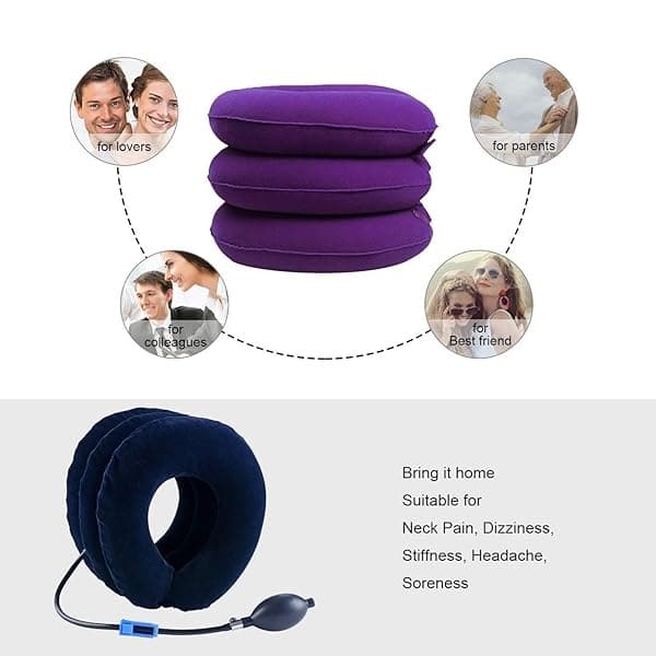 RUNZI Dispositivo de tracción cervical para cuello inflable, fácil de usar para aliviar el dolor crónico de cuello y hombros, almohada cervical para cuello HOM - Image 5
